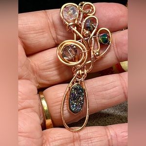 Unique abstract hammered copper pendant